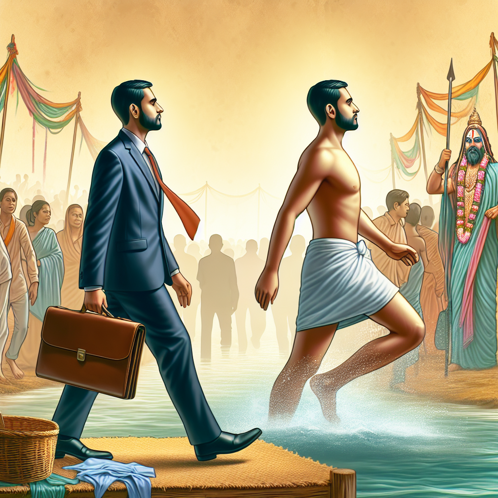"Bhavish Aggarwal, CEO of Ola, takes a holy dip during the Mahakumbh festival, showcasing spiritual connection and embracing Indian traditions."