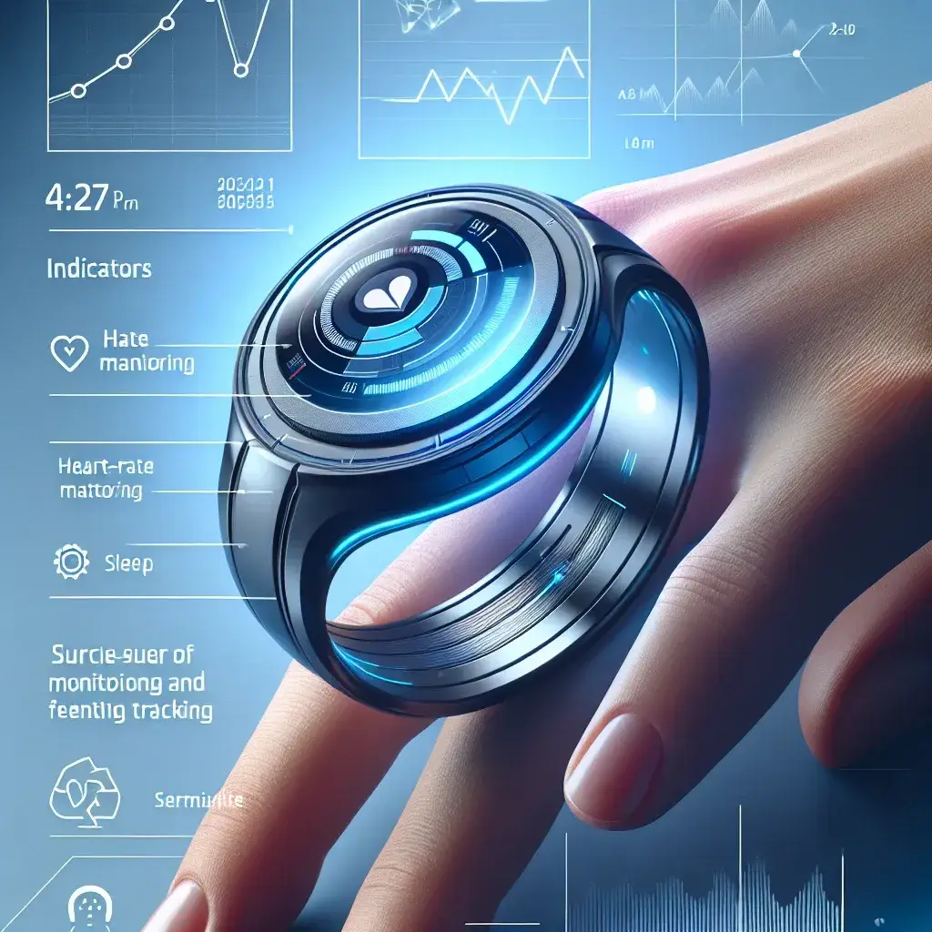 "Close-up view of the Acer FreeSense Ring wearable biometric tracker, showcasing its sleek design and advanced sensors for tracking health metrics and fitness activity."