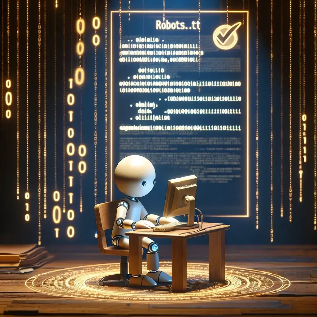 "Illustration showing a computer screen displaying a robots.txt file, highlighting ethical web scraping practices and API usage to respect website guidelines."